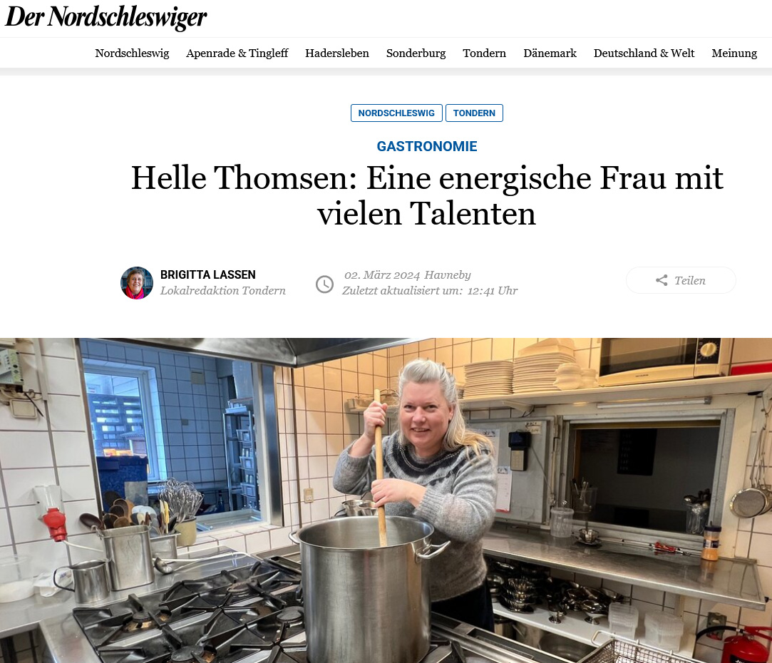 Artikel „Helle Thomsen: Eine energische Frau mit vielen Talenten“ in „Der Nordschleswiger“